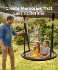 Heavy Duty Tree Swing Straps And Hammock Straps Kit For Trees securing a swing with kids in backyard, man holding straps