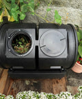 Compost Wizard Dual Tumbler Bin for Outdoor Garden with 7 Cu Ft Total Capacity Two 25 Gallon Chambers Easy No Fuss Maintenance and a Five Gallon Tea Collection Base