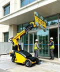 Pro Level Hydraulic Glass Lifter Packing Killer Suction Grip lifting glass panels in front of a building with workers.