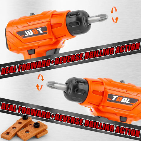 Realistic Kids Electric Drill Set For Ages 3 And Up, pretend play drill with rotation action, bits, nuts, wooden boards