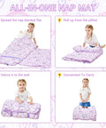 Toddler rolling up Extra Large Nap Mat with Pillow and Blanket for Daycare and Preschool, Fleece Minky, Rainbow Colors