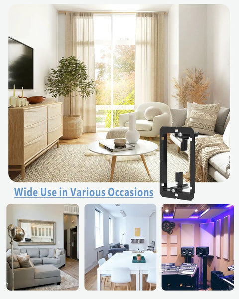 Living room setup with 22 Pack Single Gang Drywall Wall Plate Low Voltage Mounting Bracket Kit Black for TV and cable management.