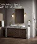 Artifacts Double Robe Hook In Vibrant Brushed Moderne Brass For Bathroom Storage shown in elegant bathroom setting