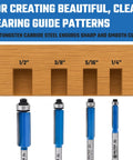Top Bearing Flush Trim Router Bit Set, 4 Pieces, 1/4 Inch Shank, CNC Woodworking Tool, Tungsten Carbide Blade for Clean Cuts