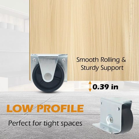 Low Profile 2 Inch Caster Wheels For Trundle Beds And Cabinets 4 Pack Ultra Slim Furniture Casters for tight spaces