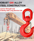 7 Ton Swivel Lifting Hook With Safety Latch Beefy Heavy Duty Rigging Hook Self Locking 360 Degree Rotation G80 Grade Eye Sling Hook For Crane Lifting 15432 Lbs Load Limit High Load Capacity And Durable Alloy Steel Construction red G80 alloy steel crane hook with safety latch