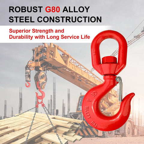 7 Ton Swivel Lifting Hook With Safety Latch Beefy Heavy Duty Rigging Hook Self Locking 360 Degree Rotation G80 Grade Eye Sling Hook For Crane Lifting 15432 Lbs Load Limit High Load Capacity And Durable Alloy Steel Construction red G80 alloy steel crane hook with safety latch