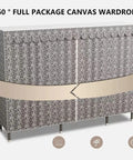 Rock Solid Portable Canvas Wardrobe Roomy Fabric Closet Storage Organizer With Sturdy Hanging Rail Expansive Shelves, shown in full view.
