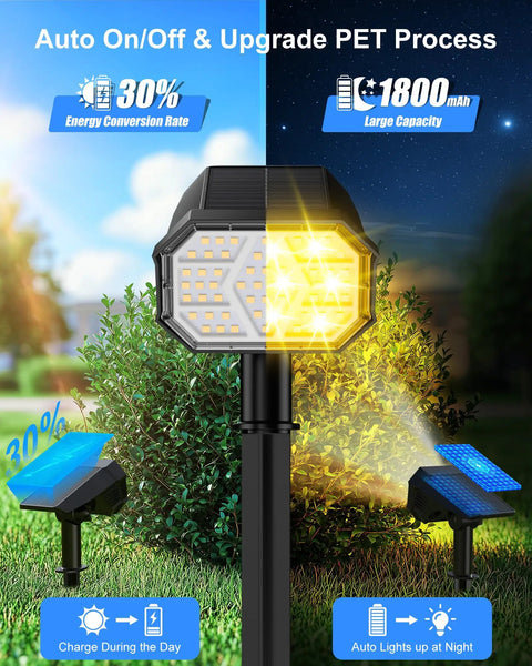 Solar Pathway Lights 2 Pack 38.5 Inch Shepherd Hook Lanterns waterproof outdoor lamps glowing in garden at night