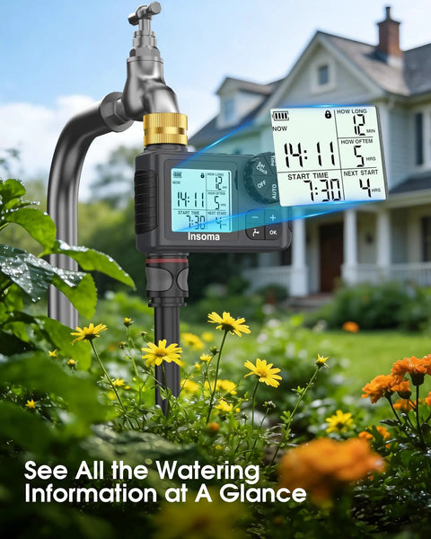 Water Timer For Garden Hose With Brass Inlet And One Outlet Sprinkler Timer Auto Manual Rain Delay Mode Large LCD Display