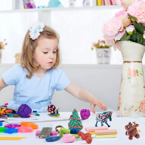 Child using 50 Color Polymer Clay Kit For Kids And Grownups Modeling Clay With Storage Box Oven Bake Clay Set Sculpting Tools And Accessories