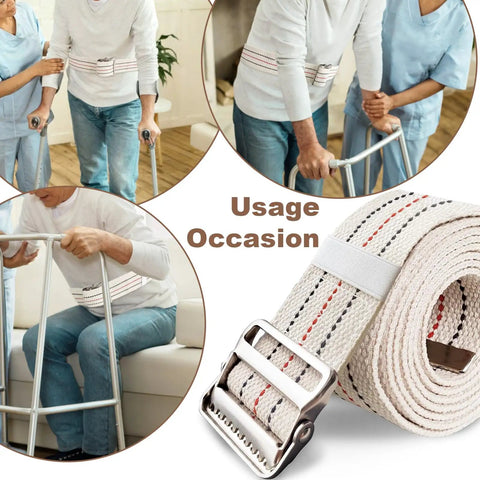 60 Inch Gait Belt For Seniors And Elderly Caregivers, Walking Transfer Belt With Cotton Fabric And Metal Buckle, Assisted Walking Scene