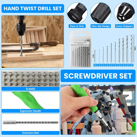 82 Piece Pro Model Tool Kit for Plastic Model Kits and Figure Builds with drill bits and screwdriver