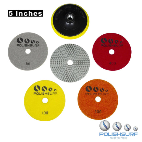 5 Inch Diamond Polishing Pads Wet Dry Set For Quartz Marble Granite Concrete Countertops Includes Grit 50 100 200 400 800