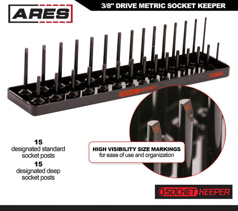 Two-Piece 3/8-Inch Drive Socket Keeper Organizer Tray Set For Metric And SAE Sockets Holds 56 Standard And Deep Sockets