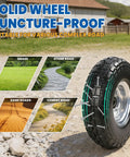 Flat Free 10 Inch Solid Replacement Tire Wheel For Gorilla Cart Hand Truck Garden Cart Yard Wagon Cart Heavy Duty Five Eighth Inch Axle Bore With Steel Bearings Non Rubber PU Wheel 2 Pack displayed on various terrains