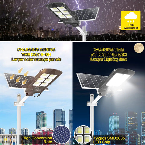 Solar Flood Light Outdoor Lamp Dusk To Dawn LED Street Light With Motion Sensor And Remote Control, waterproof pole