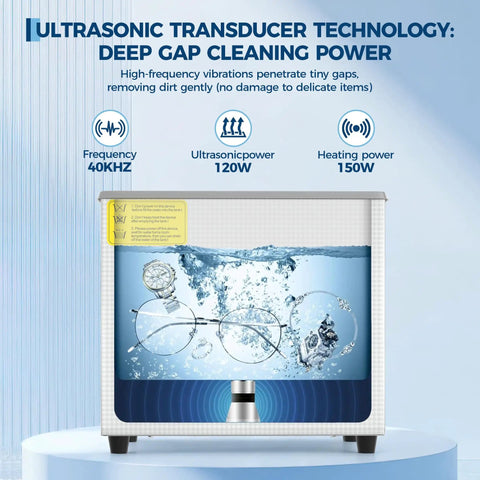 Beefy 40kHz Ultrasonic Cleaner With Digital Timer, Heater And 3 Cleaning Modes In Stainless Steel Tank for Jewelry and Glasses