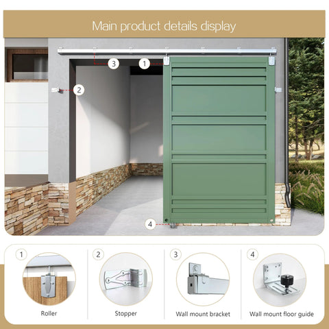 Eight Foot Heavy Duty Galvanized Steel Exterior Sliding Barn Door Hardware Kit For Outdoor Use, 450 Pound Capacity