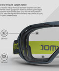 Side view of MX500 Safety Goggles With 23 Percent Gray Tint, Adjustable Cloth Strap, TruShield Anti Fog Coating For Clear Outdoor Vision.