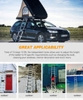 12.5-Foot Telescoping Aluminum Ladder, EN131 Certified, shown in various outdoor uses like car rooftop and house maintenance