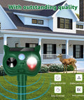 Solar Powered Ultrasonic Animal Repellent With Outdoor Motion Sensor For Squirrels And Deer Yard Guard PIR Detection Up To 30 Feet 120 Degree Coverage Inaudible To Humans With LED Strobe, green stake in lawn