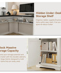 L Shaped Executive Desk With Four Drawers And Charging Station showcasing hidden under-desk shelf and file cabinet storage