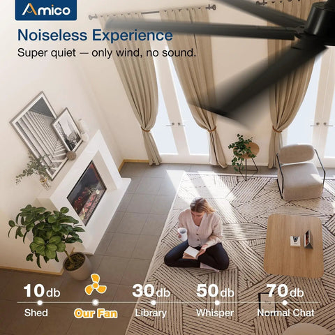 Living room with 100 Inch Ceiling Fan Without Lights With Remote Control For Indoor Outdoor Use Reversible 6 Blade Industrial Black Ceiling Fan