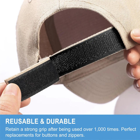 Close-up of Heavy Duty Sew On Hook And Loop Strips 3 Inch By 7 Foot Non Adhesive Roll on a hat strap