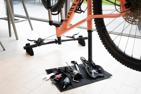 Flipstand Compact Bike Stand With Tool Storage, Saddle Protector And Handlebar Stabilizers For All Bike Types, Water Repellent Outer