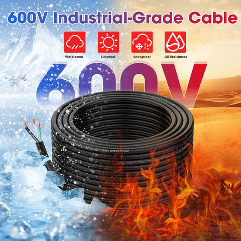 Heavy Duty 30 Ft 16 AWG SOOW Cable With Hella Flexible Conductors Built Tough For Jobsite Readiness Offers Slick Weatherproof Shell Features real bare copper wiring, with 600V rating and durability for all environments.