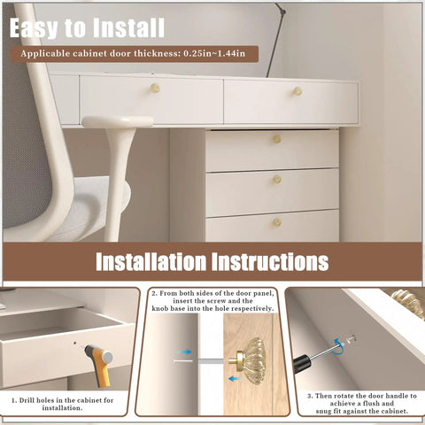 Installation instructions for Gorgeous Champagne Gold Crystal Floral Cabinet Knobs One And Three Eighths Inch Drawer Pulls 2 Pack.