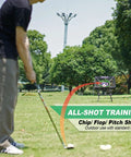Person using Indoor And Outdoor Chipping Net With Mat Golf Practice Target With Tee And Balls Center Target And 3 Dynamic Baskets