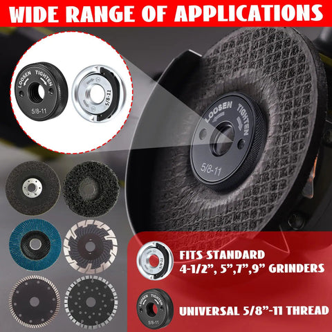 Four Pack Quick Release Angle Grinder Flange Nuts No Wrench Needed Self Locking Arbor Nuts Fits 5/8-11 Thread Grinders