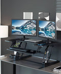 36 Inch Height Adjustable Desk Converter Sit To Stand Riser With Dual Monitor Support, Large 91 Cm Surface, Black V Series Stand Up Desk