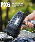 Ultra Bright Rechargeable Spotlight 2,000,000 Lumens LED Handheld Flashlight With 3 Color Lenses And Foldable Stand submerged in water