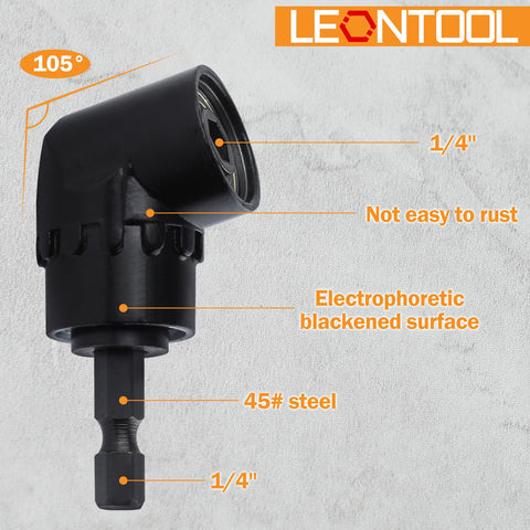 Go-To Flexible Drill Bit Extension Set With Right Angle Attachment 360 Degree Rotatable in 105 degree angle 45# steel with 1/4 inch size
