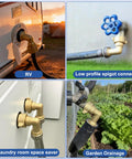 Brass 90 Degree Hose Elbow For RV And Garden Three Quarter Inch Leak Free Water Connector That Prevents Kinks And Delivers Smooth Flow No Fuss Fit For RV Inlets And Outdoor Faucets Durable Backyard Hose Fitting on RV inlet