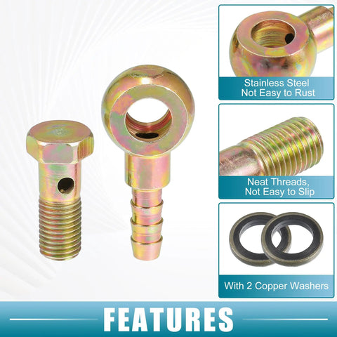 Turbo Brake Line Bolt Adapter Kit With Washers For Cars M10x1.25 Thread 30x15mm Ball Head Screw 8mm OD shown