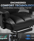 Big And Tall Gaming Chair With Retractable Footrest And Pocket Spring Lumbar Support And Heavy Duty 400 Pound Capacity Office Seat Built Tough For Major Lower Back Relief And Prime Lazy Weekend Reclining close-up of engineered comfort technology and plush seat design