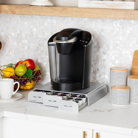 Under Counter Coffee Pod Organizer With Three Drawers, 36 Pod Capacity, fits under coffee maker on kitchen counter