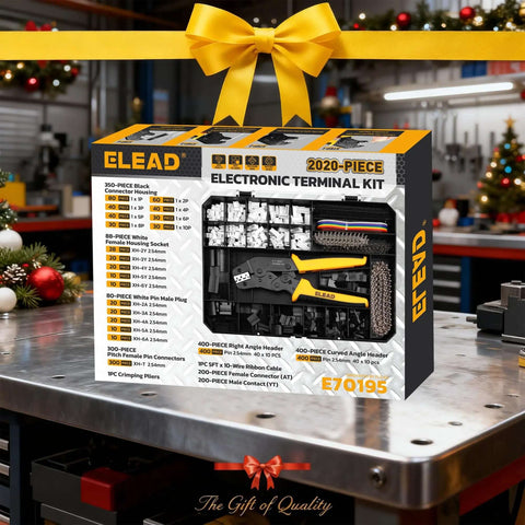 2020 Piece XH 2.54mm Connector Kit with Ratcheting Crimping Tool, gift-wrapped on a workshop table, ideal for Arduino projects.