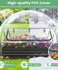 Metal Raised Garden Bed With Cover And Mini Greenhouse, outdoor use, flowers inside, half visible in winter and half in summer