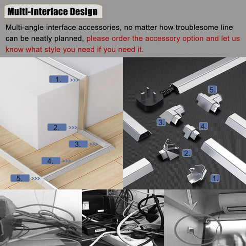 Slick Wall Mounted Cable Raceway And Waterproof Cord Cover For Baby Proofing, Straight Up Tough Wire Management Kit with multi-interface accessories.