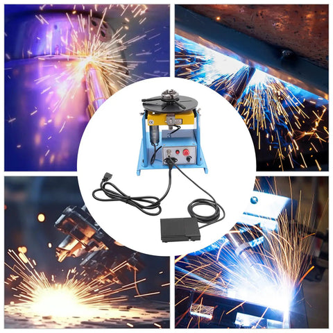 Heavy Duty Rotary Welding Positioner With Three Jaw Chuck, Smooth Turning Workbench For Precision Cutting And Grinding, showcasing sparks.