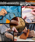 Heavy Duty Upholstery Sewing Kit 38 Piece For DIYers Carpet Canvas And Furniture Repair With 8 Strong Thread Rolls 2 Awls 8 Curved Needles in use