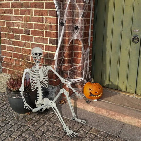 Totally Realistic Halloween Posable Skeleton With Movable Joints Life Size 165 Cm Tall Durable Plastic Bones for outdoor porch