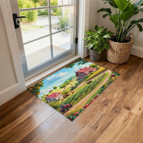 Green Pattern Anti Fatigue Kitchen Mat With Plush Faux Cashmere Comfort, Non Slip Rubber Backing, Machine Washable Rug