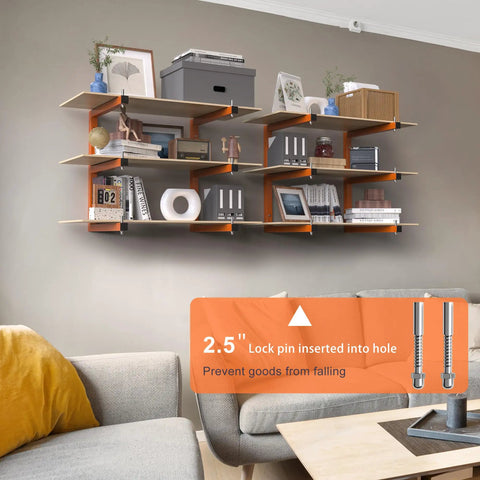 Wall Mounted Lumber Storage Rack With Six Tier System Heavy Duty Wood Organizer For Garage And Workshop 1320 Lb Capacity Built To Last Orange Metal Racks For Indoor And Outdoor Use 4 Pack showcasing lock pin feature