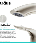 Spot Free All Brite Brushed Nickel Two Handle Widespread Bathroom Faucet With Lift Rod Drain close-up of spout and finish